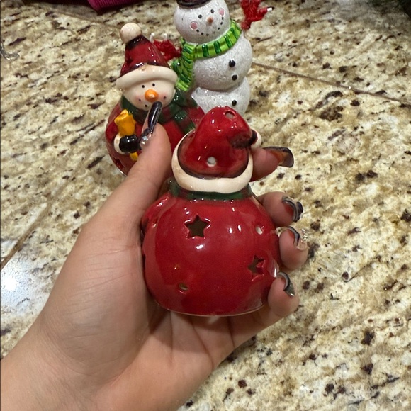 Festive Snowman Candle Holders - Red and Green - Picture 8 of 8
